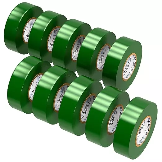 OHLECTRIC Professional Grade Vinyl Electrical Tape (10 Pack) Green - 7 Mil Thick Flame-Retardant, Heat & Weather Resistant 3/4 Inch x 60 Feet | Ideal for Contractors & Electricians