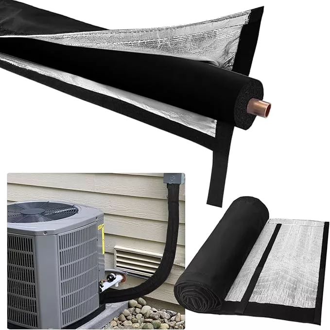 Outdoor 3-Layer HVAC Copper Pipe Insulation Cover,UV-Resistant 600D Oxford Cover for Outside AC Pipe Insulation,Weatherproof AC Line Sleeve Mini Split to Central Air,72" L×10.2" W,Black