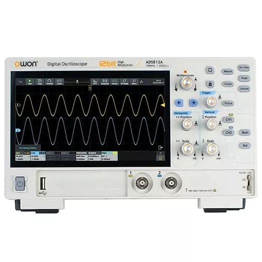 OWON Digital Oscilloscope ADS812A 100MHz Bandwidth 12bits Lab Oscilloscope 1.25GSa/s Sample Rate with Dual Channel 50M Memory Depth 7 inch LCD Display(100MHz/2CH/ADS812A)