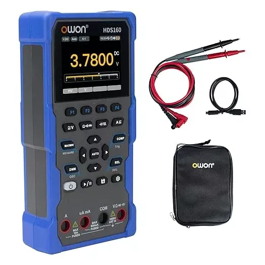 OWON Handheld Oscilloscope, Digital Multi Functional Oscilloscope Multimeters,60000 Counts Portable 2 in 1 Universal Test Instrument, with 2.8 inch IPS Screen Display 1CH 1Mhz Bandwidth HDS160