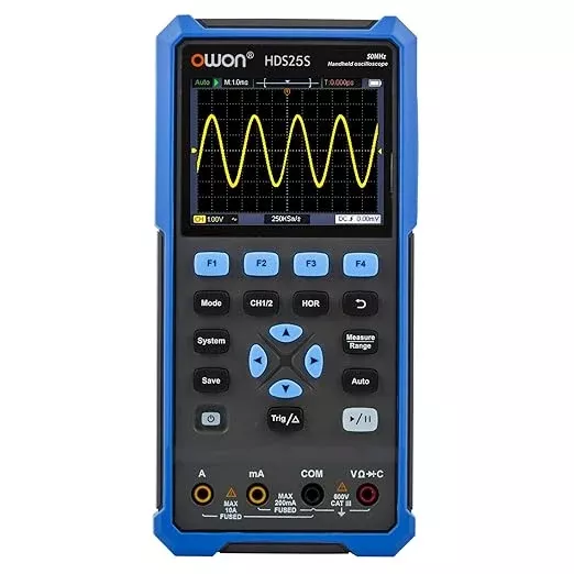 OWON Oscilloscope Multimeter, OWON HDS25S Dual Channel Handheld Oscilloscope with 10MHz Waveform Generator with 250 MSa/s Sample Rate for Multi Tester