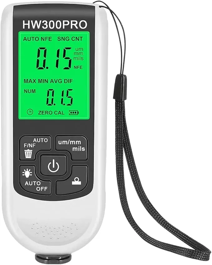 Paint Thickness Gauge Meter Fe/NFe Probe Coating Thickness Gauge Professional Multifunctional Car Paint Depth Gauge Test Precise HW-300PRO for Car Automatic Detection(black) (white)
