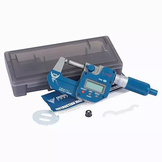 PEC Tools IP65 Absolute Origin Digital Micrometer 0-1"/25mm, Oil & Splashproof, High Accuracy Measuring Tool with LCD Display, Carbide Measuring Faces, Spindle Lock, with Inch/Metric Conversion
