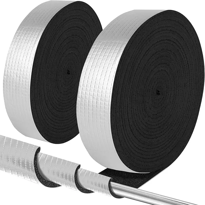 Pipe Insulation Wrap 2" Wide X 32.8 Ft Outdoor Foam And Foil Pipe Wrap Insulation Tape Self Adhesive for Winter Freeze Protection Insulation Wrap for Cold Hot Water Pipes for Reduce Heat Loss (1 Roll)