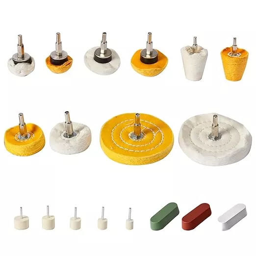 Polishing Wheel for Drill Kits, 10pcs Buffing Wheels, 5pcs Felt Wheels and 3pcs Compound, Different Size and Density Polisher Wheels for Metal, Jewelry, Car, Aluminum, DIY Buffing & Finishing