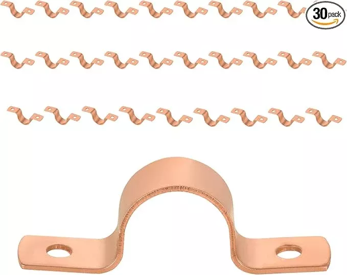 Pro 30-Pack EFIELD 5/8-Inch Copper Pipe Straps, Two-Hole Clamp Mount, Copper Made, (COPPER126)