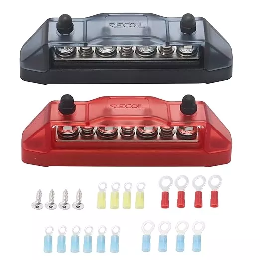 Recoil BBS43-P Bus Bar 4 x M5 Studs 3 Screw Terminals Power Distribution Block Busbar with Ring Terminals