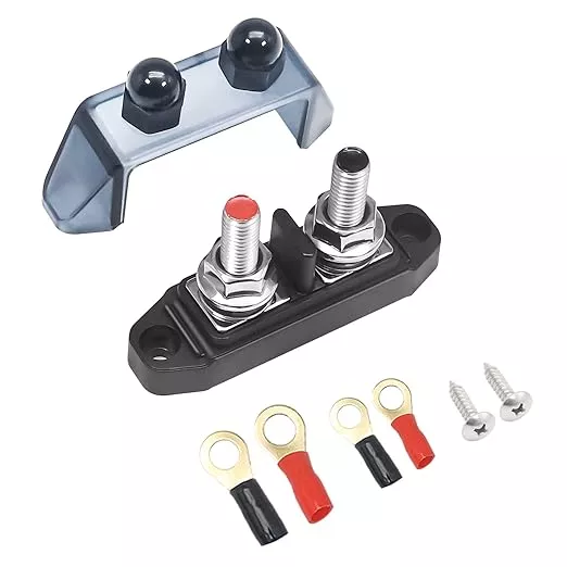 Recoil S2PG Busbar Dual 5/16” Studs with Divider Positive and Negative 2-in-1 Terminal Power Distribution Block with Ring Terminals