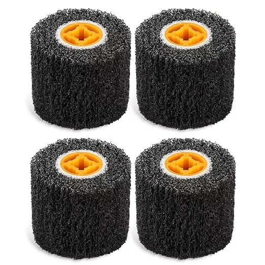 Rocaris 4 Pack Abrasive Drum Paint and Rust Remover, 40 Grit Abrasive Wheel Wire Drawing Polishing Wheel for Wood Metal Surface Polishing, 4.5" x 4"