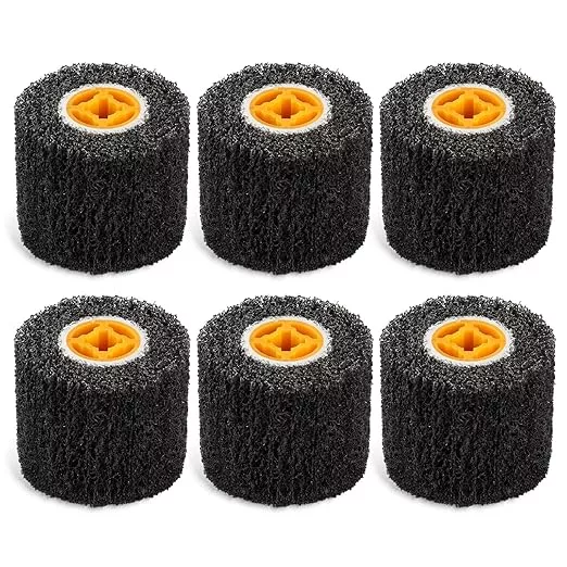 Rocaris 6 Pack Abrasive Drum Paint and Rust Remover, 40 Grit Abrasive Wheel Wire Drawing Polishing Wheel for Wood Metal Surface Polishing, 4.5" x 4"