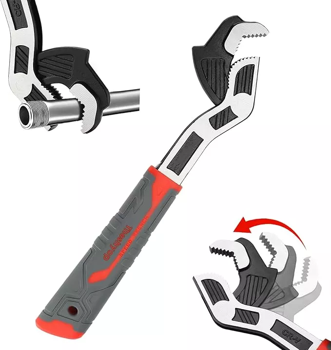Self-Adjusting Pipe Wrench, 6", 8", 10", 12" Pipe Vise, Multifunctional Self-Locking, 3 Sides Teeth, Universal Adjustable, Plumbers Wrench