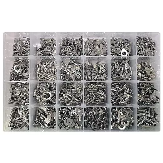 Sherco-Auto 1200 Piece High Temperature Non-Insulated Crimp Wire Terminals Assortment Kit - Made in USA