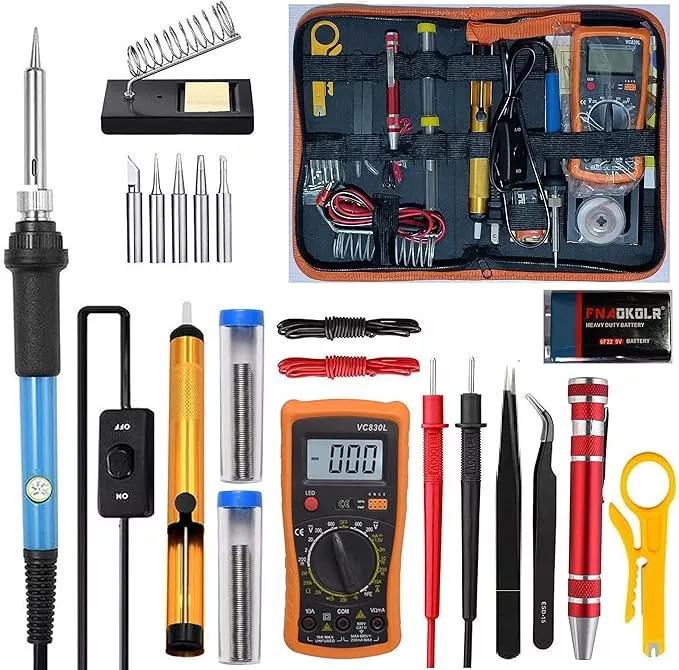 Soldering Iron Kit, Digital Multimeter Kit, Multi Tester, Voltage Tester, Measures AC/DC Voltage, Current, Resistance/Continuity/Diode/Triode. Solder Iron, Adjustable Temperature (Orange)