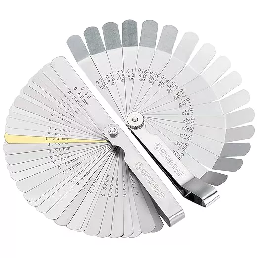 Spurtar 2pcs Feeler Gauge Set 32-Blade Straight Feeler Gauge and 16-Blade Offset Feeler Gauges Filler Gauge SAE Metric Filler Gauge Set Feeler Gauges for Valves, Guitar, Spark Plug, Piston Measure