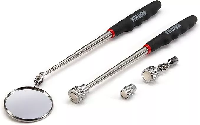 Steelman Telescoping Inspection Mirror and Magnetic Retrieval Tool Kit, Swivel Heads, Extendable Ergonomic Handles, Hold Up to 8 Pounds, 4-Piece Set