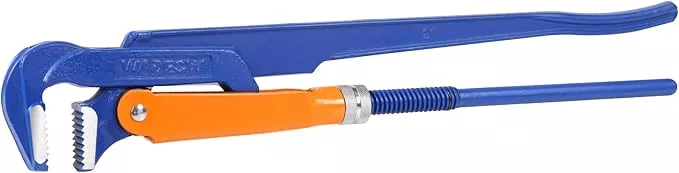 Swedish Pattern Type A pipe Wrench: Size 2" with 67 mm Max Jaw Opening, 15 inch x 90 Degree Angle Corner Pipework, Red Lacquered Finish