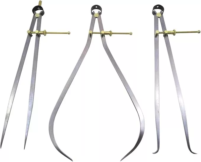 Taytools 468051 3 Piece Set Toolmaker's “Yankee” Rapid Adjust Quick Spring Nut Dividers, Inside ID & Outside OD Calipers, 0-12 Inches / 300 mm Range, Brass Fulcrum and Fine Adjustment, Flat Leg