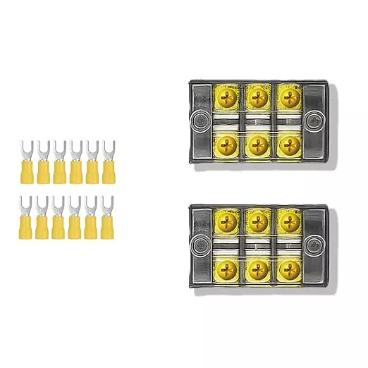 Terminal Block 2 Wrapped 3 Circuits 30A 450v Double-Row Screw terminals and 12 Pieces Connectors