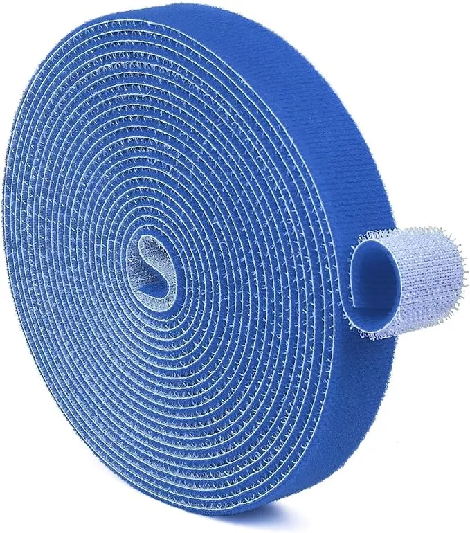 TNP Hook and Loop Tape Strap Cable Ties Fastener (Blue) (15 Feet) - Sticky Self Adhesive Nylon Fabric Roll Wrap 0.75" Wide 5 Yards Reusable for Cutting Custom Length Cord Wire Fastening