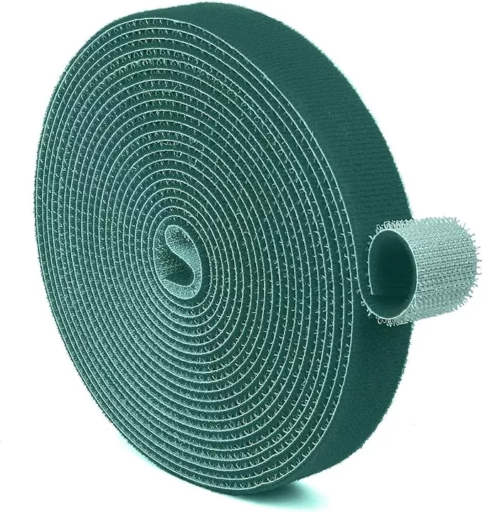TNP Hook and Loop Tape Strap Cable Ties Fastener (Green) (15 Feet) - Sticky Self Adhesive Nylon Fabric Roll Wrap 0.75" Wide 5 Yards Reusable for Cutting Custom Length Cord Wire Fastening