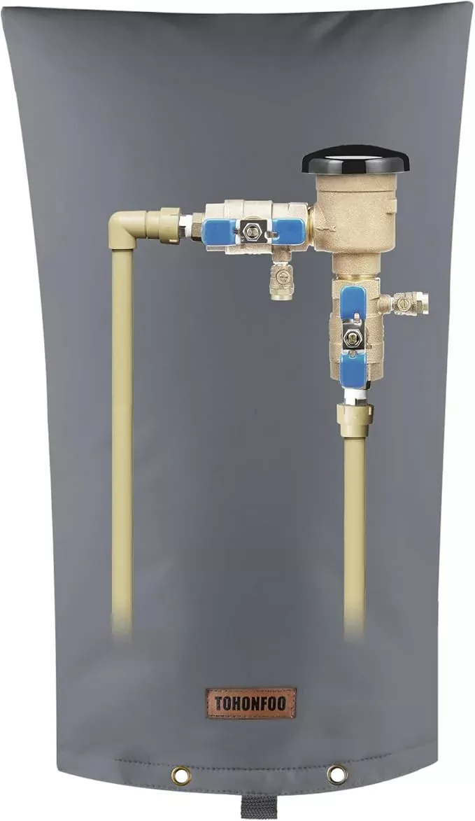 TOHONFOO Backflow Preventer Pipe Insulation Cover (5°F) - Irrigation Sprinkler Valve Insulated Pouch - Water Well Pump Cover - Sturdy 5 Layers for Winter Freeze Protection, 16" W x 20" H, Brown