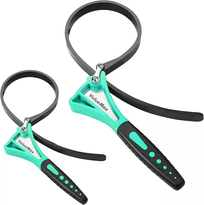 ValueMax 2-piece Strap Wrench Set, Adjustable Oil Filter Wrench with Max Diameter 4" (Small) and 6"(Large) for Shower Head Water Filter, Jar Opener Set, Green