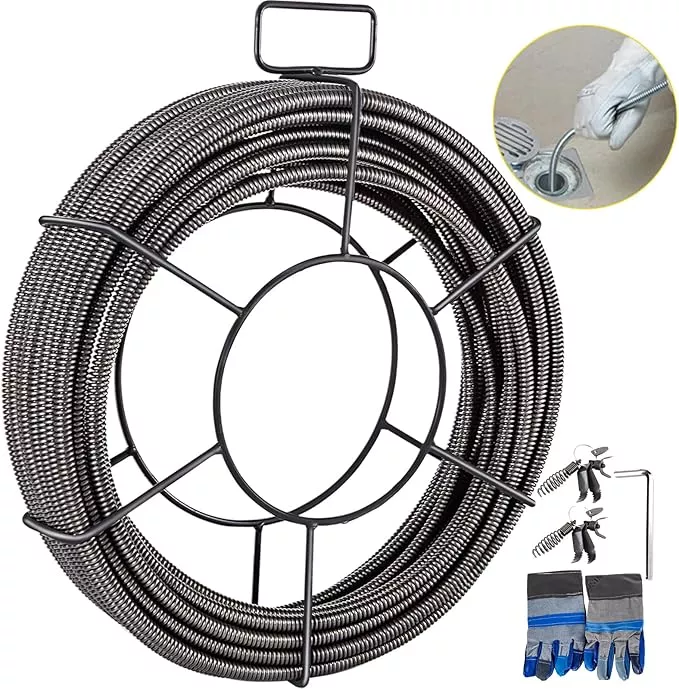 VEVOR Drain Cleaning Cable 50ft x 1/2 inch Solid Core Cable Sewer Cable, Drain Auger Cable Cleaner, Snake Clog Pipe Drain Cleaning Cable W/Four Shapes of Cutters