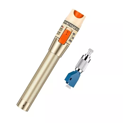 Visual Fault Locator,10-20KM Fiber Optic Cable Tester Meter, VFL Red Light Pen Light Source Testers (Golden)