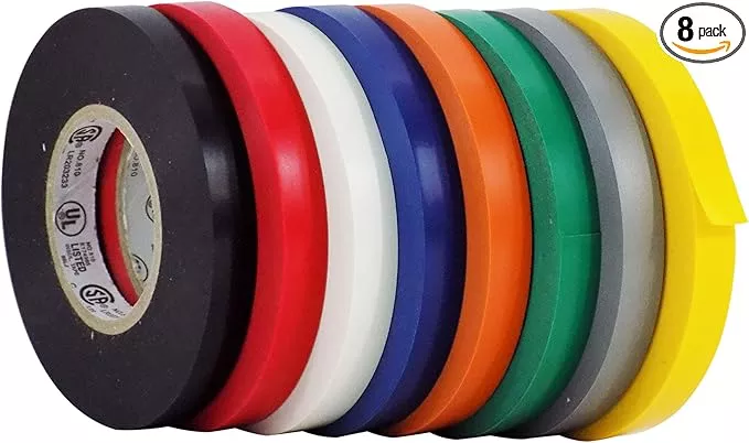 WOD ETC766 Professional Grade General Purpose Rainbow Electrical Tape UL/CSA Listed core. Vinyl Rubber Adhesive Electrical Tape: 1 inch X 66 ft - Use at No More Than 600V & 176F (Pack of 8)