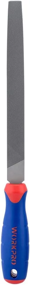 WORKPRO W051002 10 In. Flat File – Durable Steel File to Sharpen Tools and Deburr, Comfortable Anti-Slip Grip, Double Cut – Tool Sharpener for Professionals and DIY (Single Pack)
