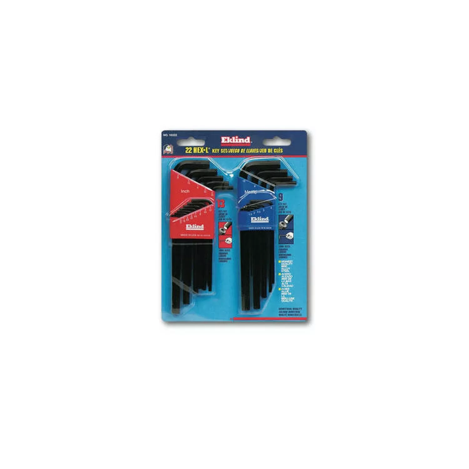 Wright Tool 9E10222 Fractional & Metric L-Key Set Long Arm 22 Pieces