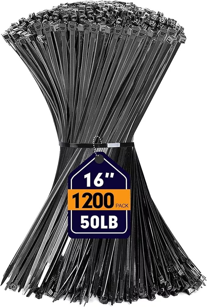 Zip Ties, RAZCC 1200pcs Black Cable Zip Ties 16 Inch, Heavy Duty Plastic Wire Ties with 70lb Tensile Strength, Self-Locking Black Nylon Tie Wraps for Indoor and Outdoor